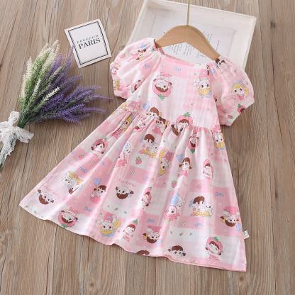 Toddler Girl Full Print Short Sleeve Dress - Pink Girl - 10-11T - image 13