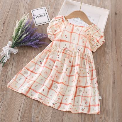 Toddler Girl Full Print Short Sleeve Dress - Brown Plaid - 10-11T - image 14