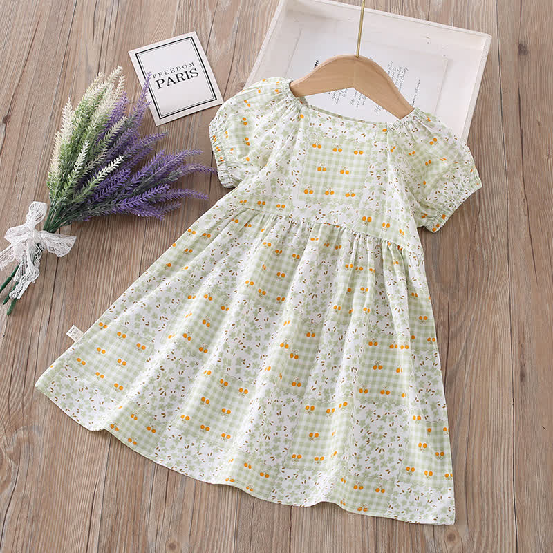Toddler Girl Full Print Short Sleeve Dress - Green Plaid - 10-11T - image 15