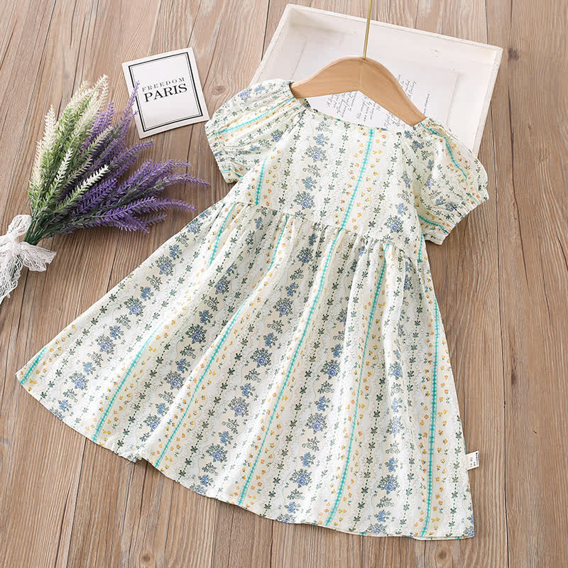 Toddler Girl Full Print Short Sleeve Dress - Blue Stripe Floral - 10-11T - image 19