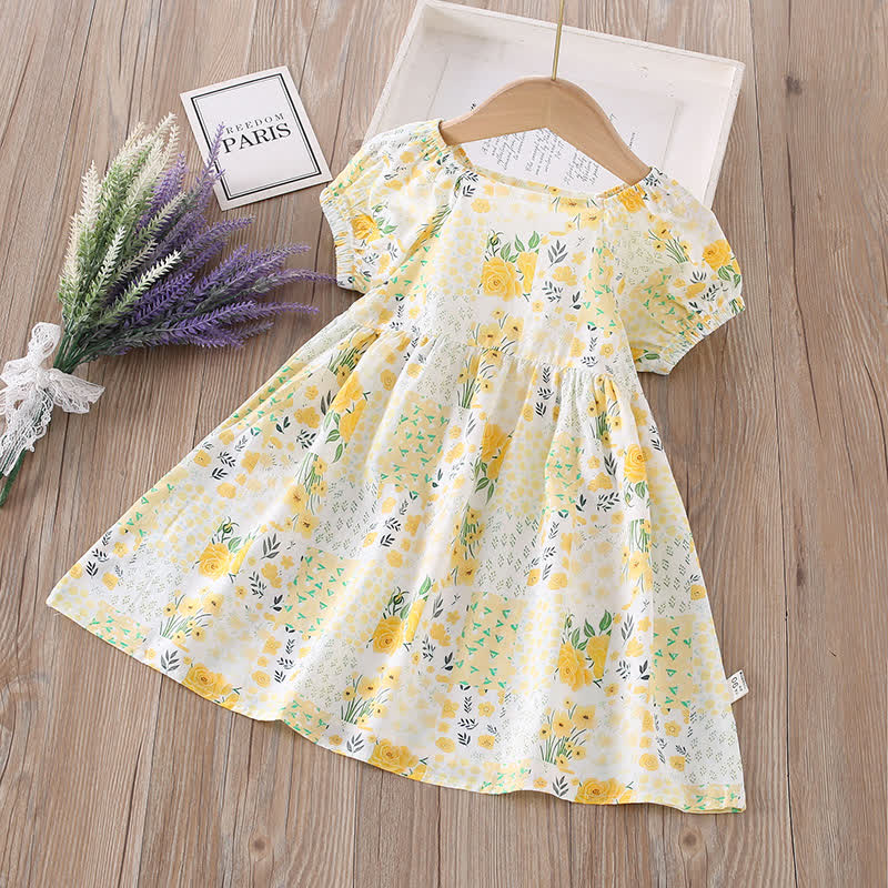 Toddler Girl Full Print Short Sleeve Dress - Yellow Flowers - 10-11T - image 18