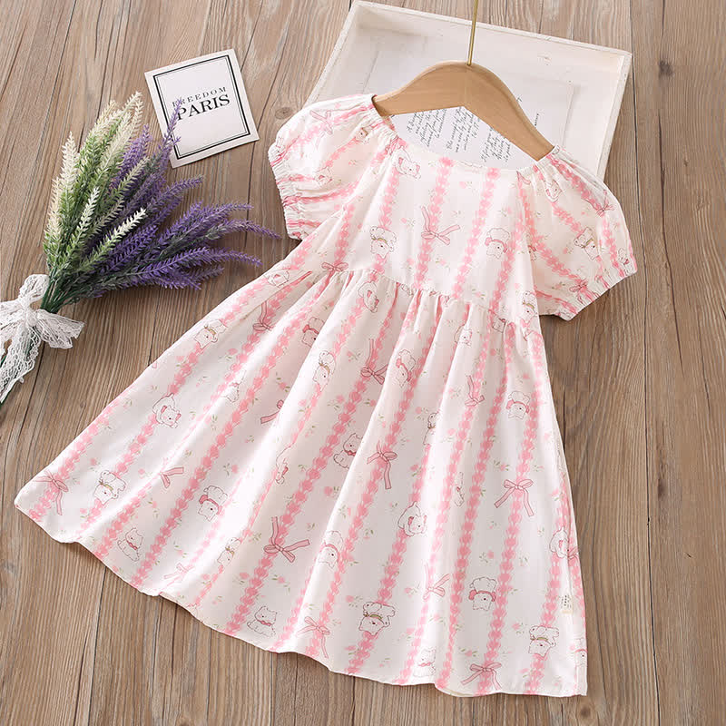 Toddler Girl Full Print Short Sleeve Dress - Pink Bear - 10-11T - image 21