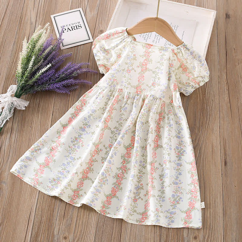 Toddler Girl Full Print Short Sleeve Dress - Blue Flowers - 10-11T - image 22