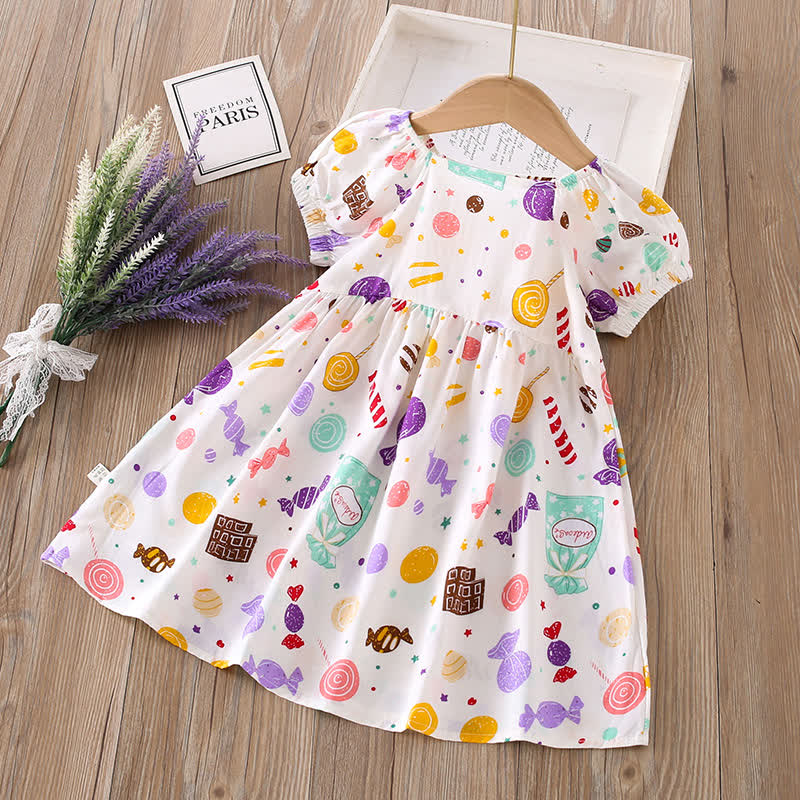 Toddler Girl Full Print Short Sleeve Dress - Colorful Candy - 10-11T - image 25