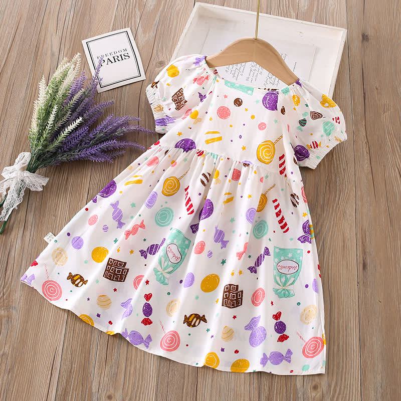 Toddler Girl Full Print Short Sleeve Dress - Colorful Candy - 10-11T - image 25