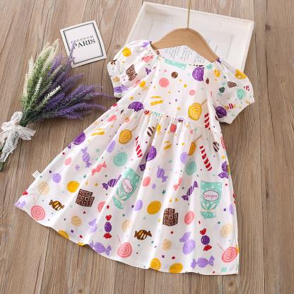 Toddler Girl Full Print Short Sleeve Dress - Colorful Candy - 10-11T - image 25