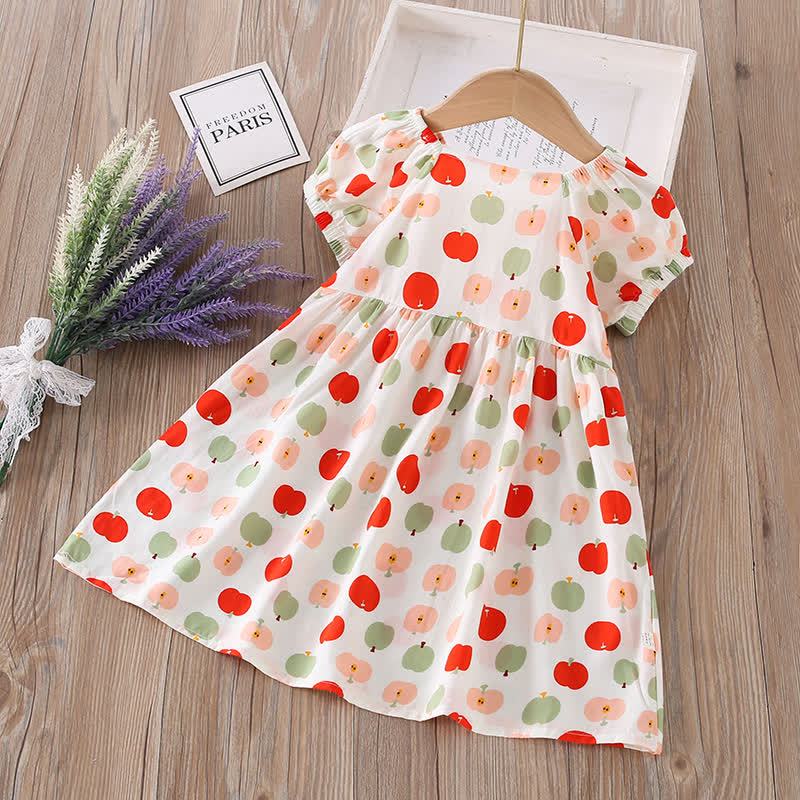 Toddler Girl Full Print Short Sleeve Dress - Beige Apple - 10-11T - image 26