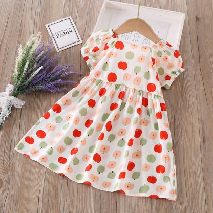 Toddler Girl Full Print Short Sleeve Dress - Beige Apple - 10-11T - image 26