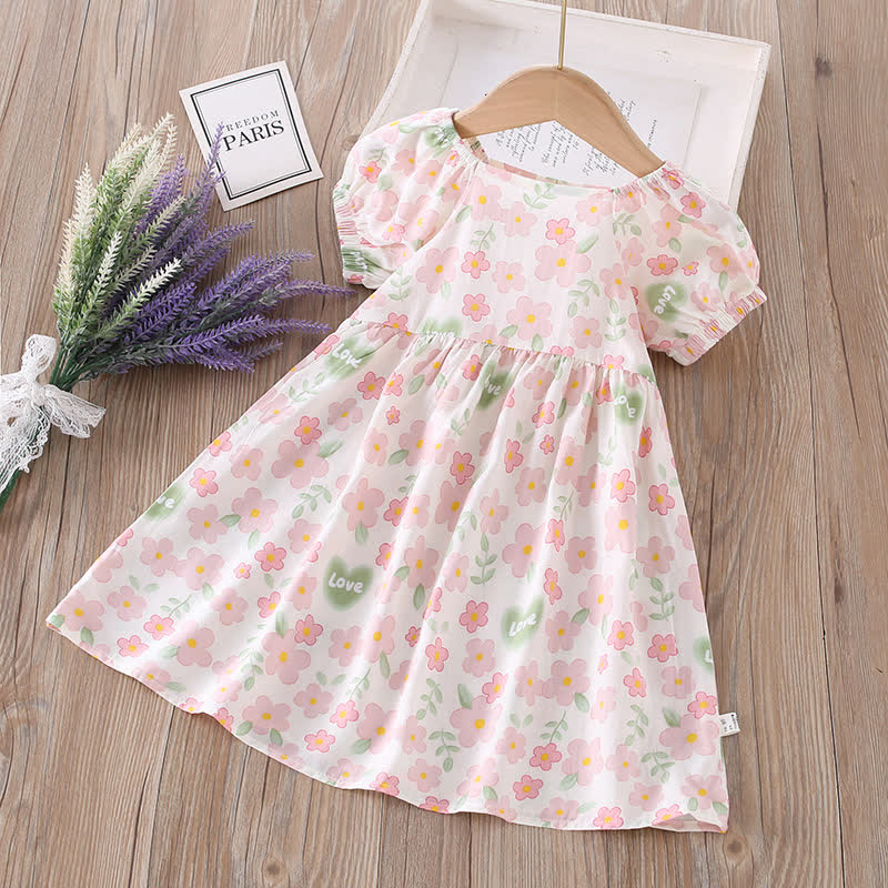 Toddler Girl Full Print Short Sleeve Dress - Pink Heart - 10-11T - image 27