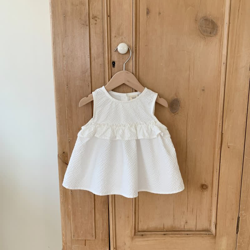 Toddler Girl Solid Color Ruffle Sleeveless Dress - White - 6-7T - image 3