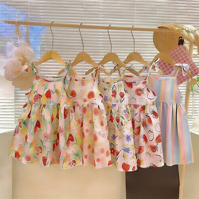 Toddler Girl Full Print Tie Strap Dress - image 1