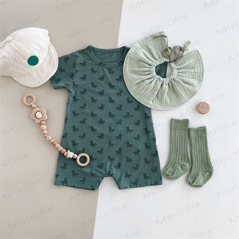 Baby Green Zebra Print Romper and Socks and Bib Set - Green Romper - 18-24M - image 3