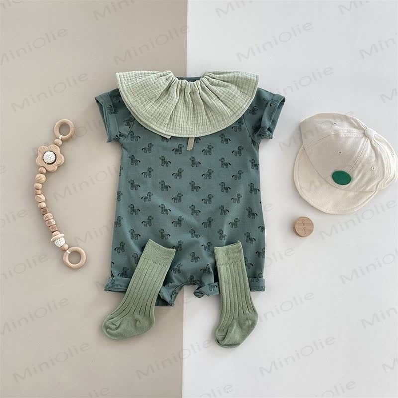 Baby Green Zebra Print Romper and Socks and Bib Set - Green Bib and Socks and Romper Set - 18-24M - image 2