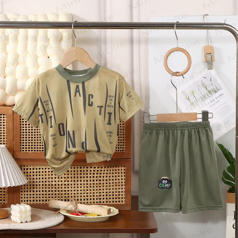 Toddler Kid Striped Print Tee and Shorts 2 Piece Set - Green - 10-11T - image 5