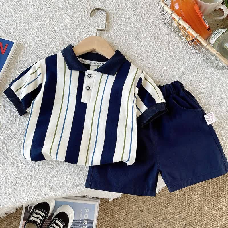 Baby Boys Striped Polo Shirt and Shorts 2 Piece Set - Navy - 4-5T - image 1