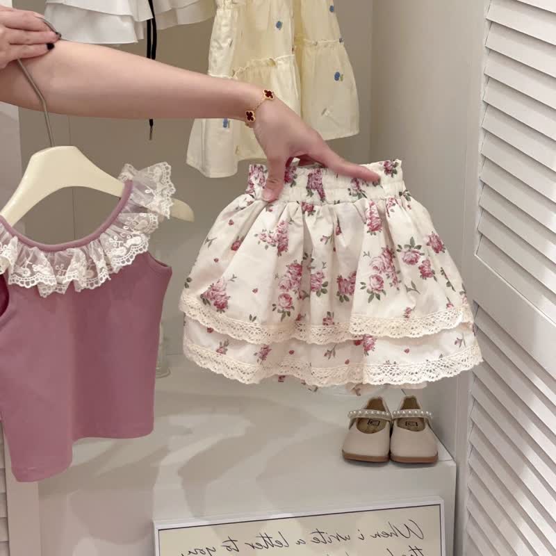 Toddler Girl Lace Collar Floral Vest and Skort 2-piece Set - Skort - 8-9T - image 3