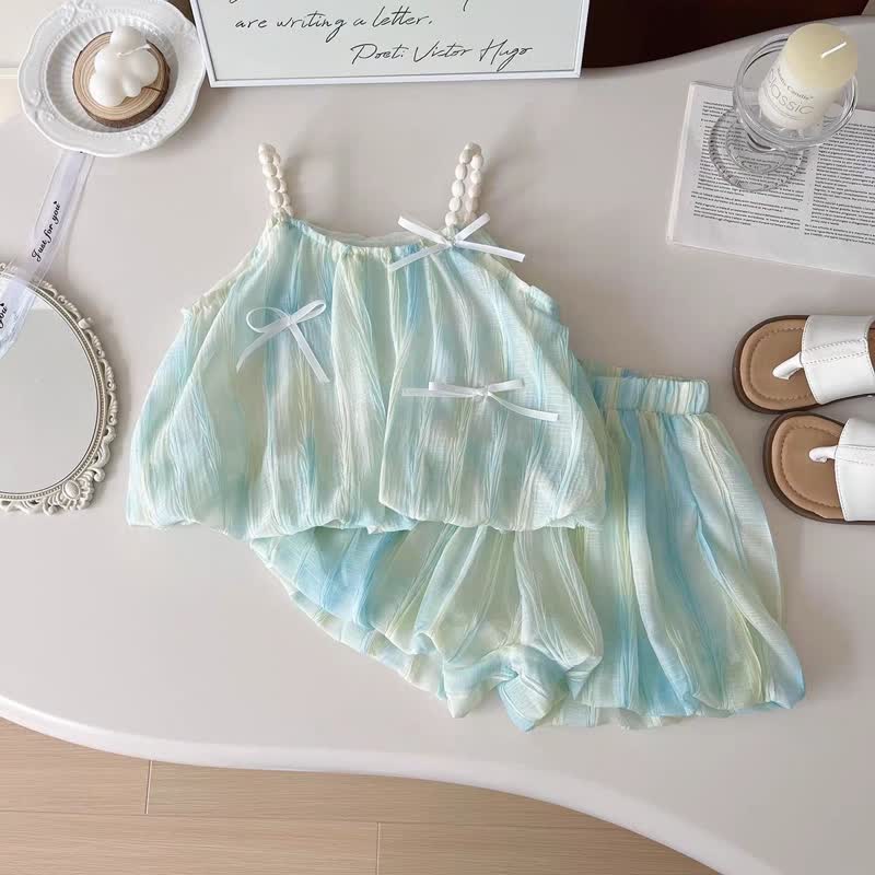 Toddler Girl Bow Camisole Top and Shorts 2-piece Set - Blue - 6-7T - image 1