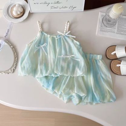 Toddler Girl Bow Camisole Top and Shorts 2-piece Set - Blue - 6-7T - image 1