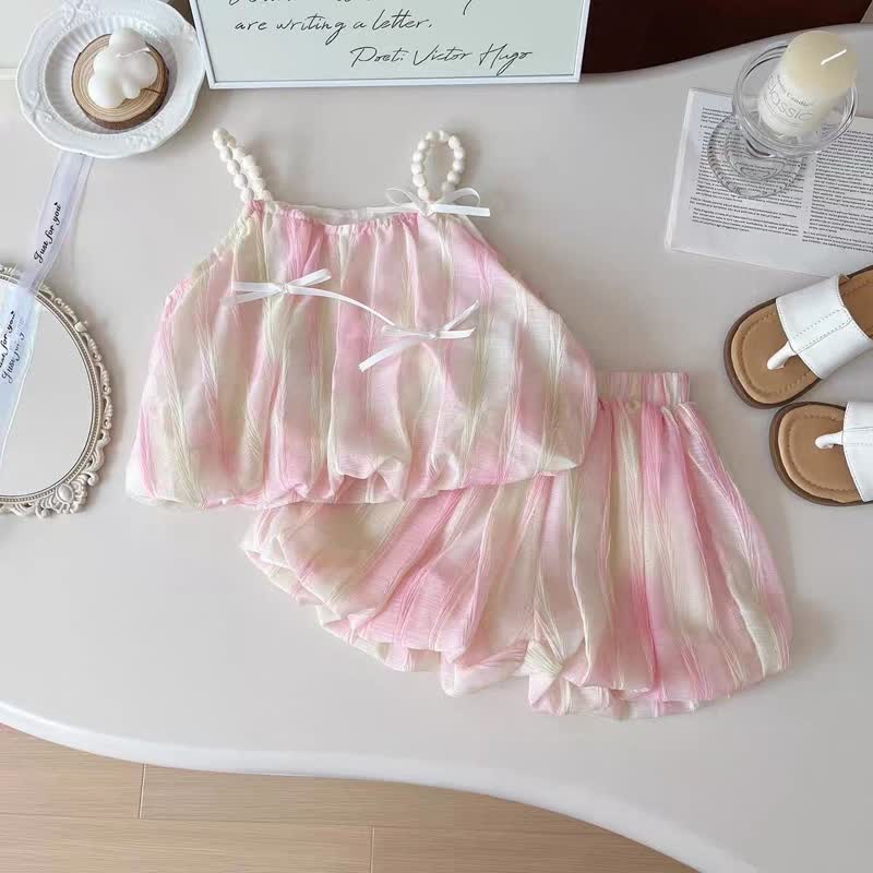 Toddler Girl Bow Camisole Top and Shorts 2-piece Set - Pink - 6-7T - image 2