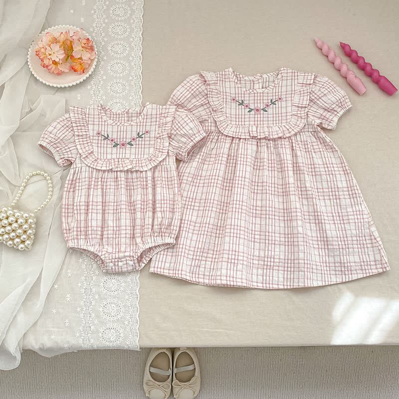 Baby Girl Pink Gingham Floral Dress/Bodysuit - image 1