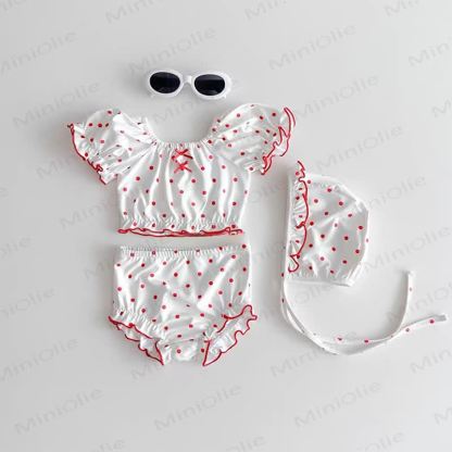 Baby Girls Polka Dot Ruffle 2-piece Swimwear Set with Swim Cap - White - 2-3T - image 2