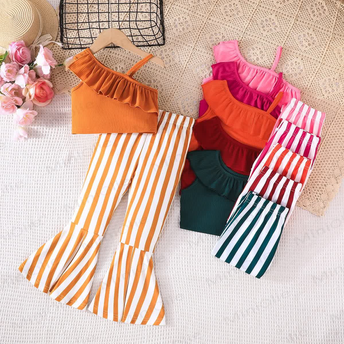 Toddler Girl Stripe Sleeveless Set - Orange - 7Y - image 1