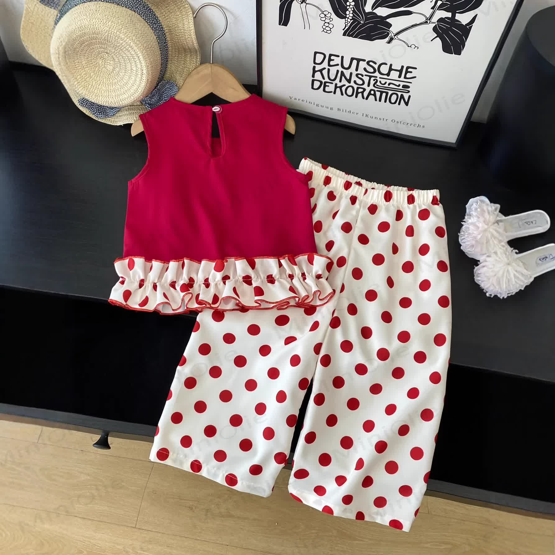 Toddler Girl Red  Dot Sleeveless Set - image 2