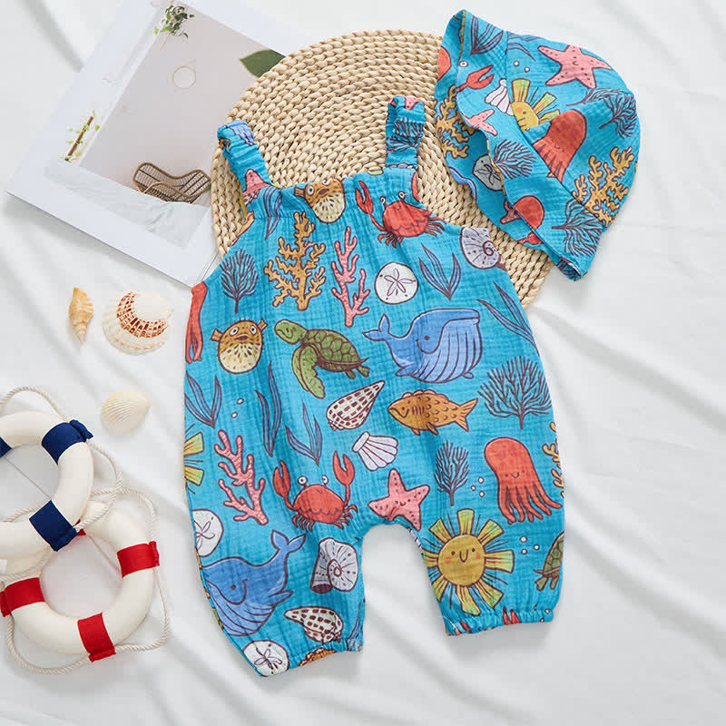 Baby Sea Animals Print Romper with Hat - image 3