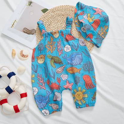 Baby Sea Animals Print Romper with Hat - image 3