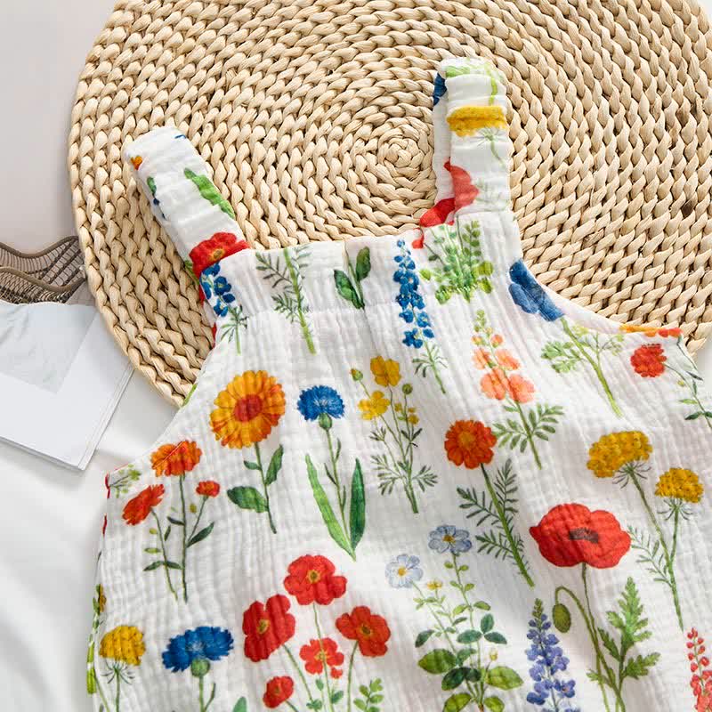Baby Floral Print Jumpsuit with Hat - image 4