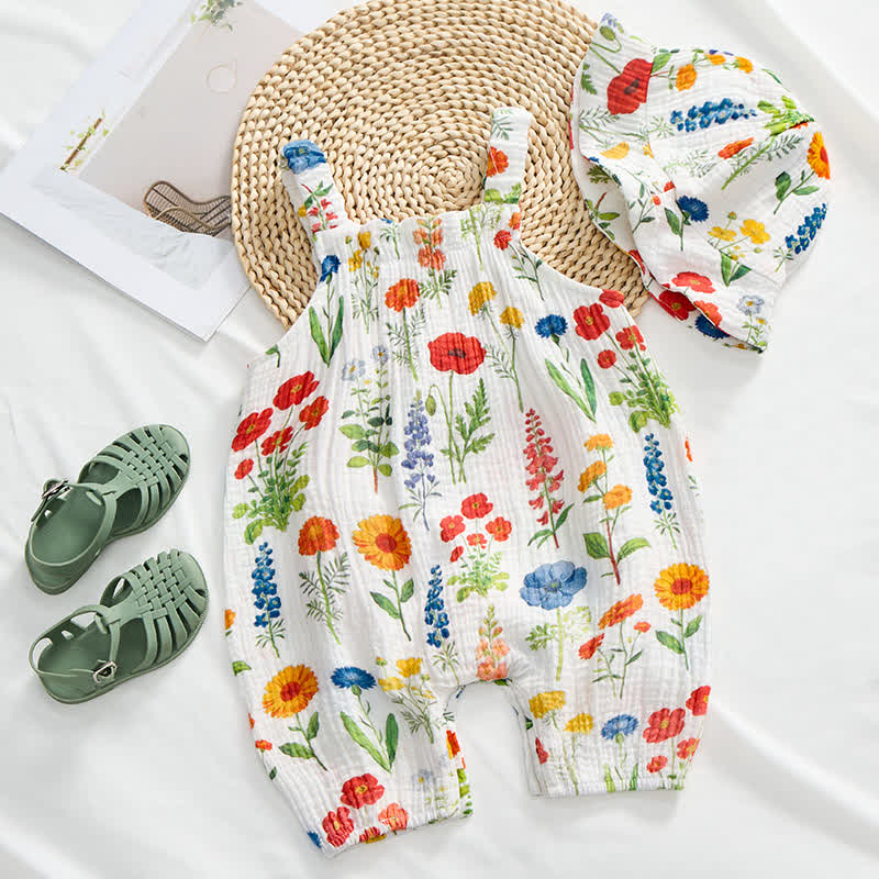 Baby Floral Print Jumpsuit with Hat - image 3