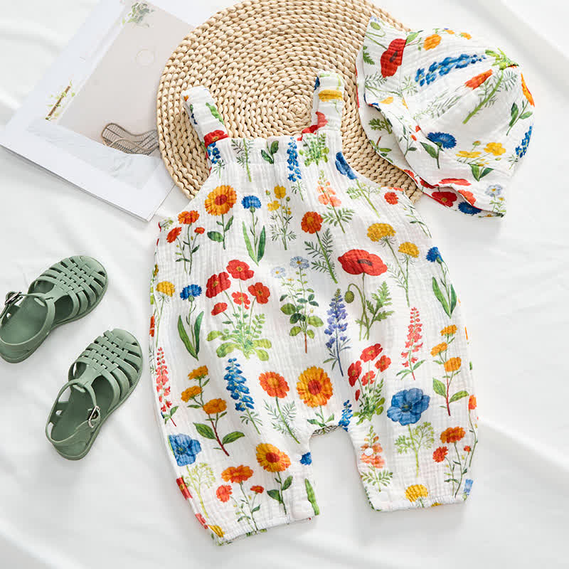 Baby Floral Print Jumpsuit with Hat - image 2