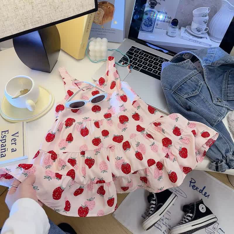 Toddler Girl Floral Sleeveless Summer Dress - Pink Strawberry - 10-11T - image 8