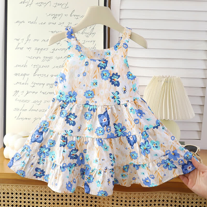 Toddler Girl Floral Sleeveless Summer Dress - Blue - 10-11T - image 3