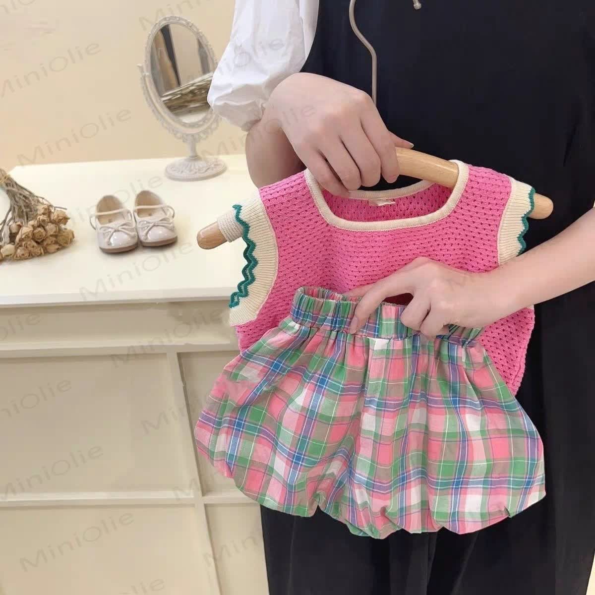 Toddler Girl Pink Knit Plaid Sleeveless Set - Pink - 6-7T - image 1