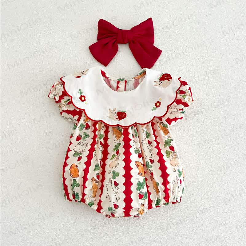 Baby Strawberry Stripe Bunny Bodysuit - Red - 18-24M - image 1