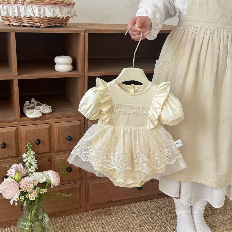 Baby Lace Beige Skirted Bodysuit - Beige - 18-24M - image 1