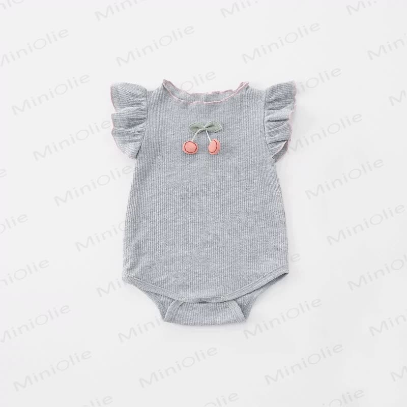 Baby Cherry Flutter Sleeve Ribbed Bodysuit - Gray - 18-24M - image 1