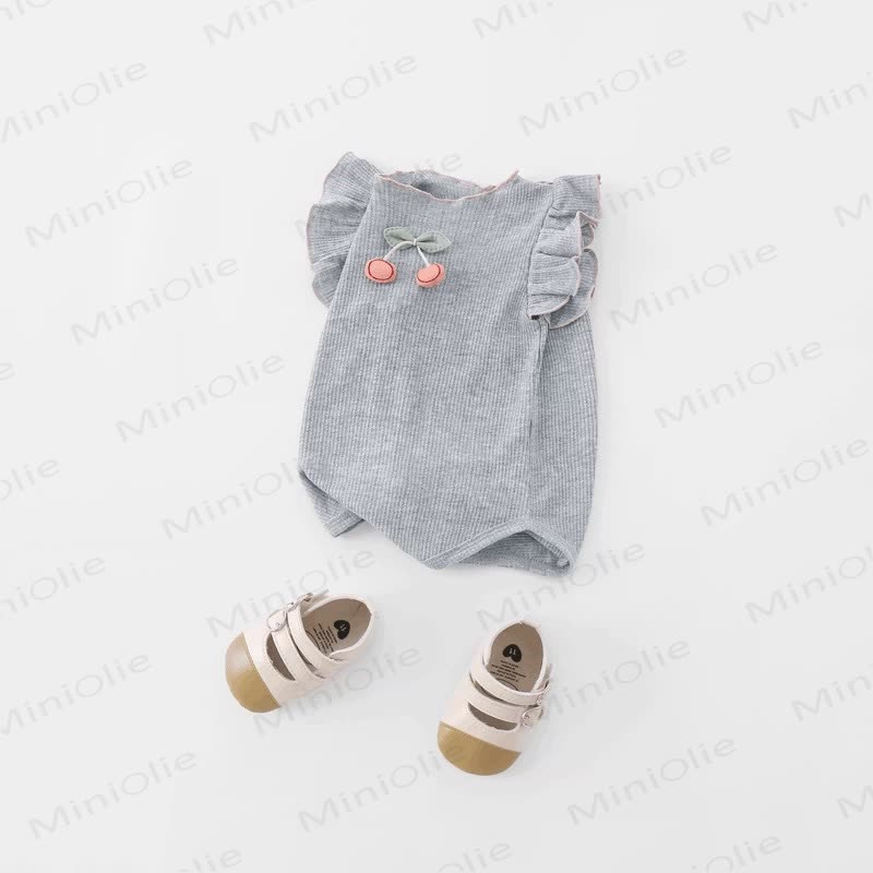 Baby Cherry Flutter Sleeve Ribbed Bodysuit - image 2