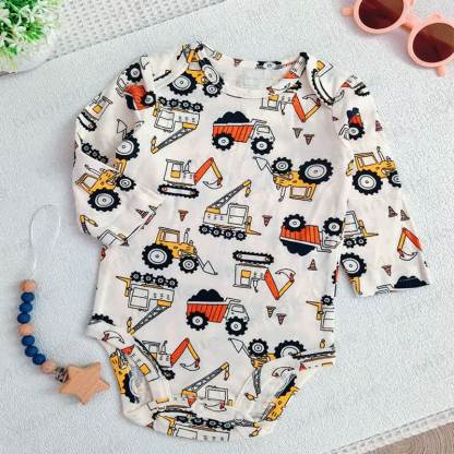 Baby Cotton Cartoon Print Short Sleeve Bodysuit - Excavator - 18-24M - image 16