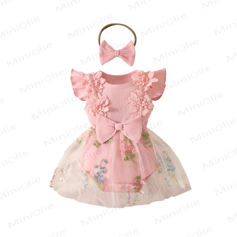 Baby Floral/Butterfly Tulle Skirted Bodysuit with Headband - image 8