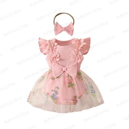 Baby Floral/Butterfly Tulle Skirted Bodysuit with Headband - image 8