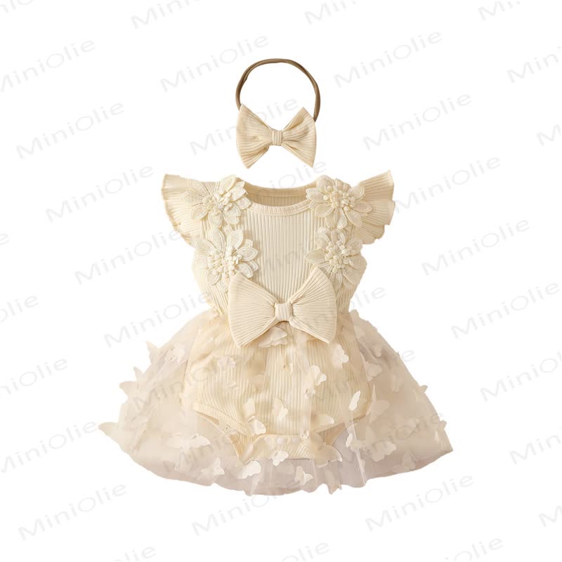 Baby Floral/Butterfly Tulle Skirted Bodysuit with Headband - image 16
