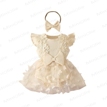 Baby Floral/Butterfly Tulle Skirted Bodysuit with Headband - image 16