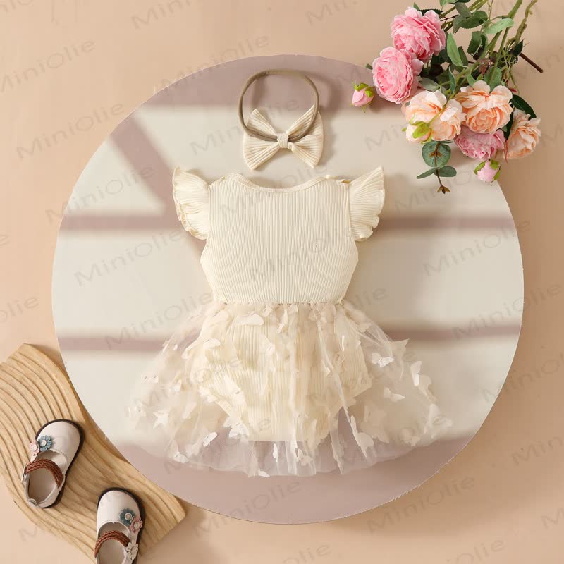 Baby Floral/Butterfly Tulle Skirted Bodysuit with Headband - image 10