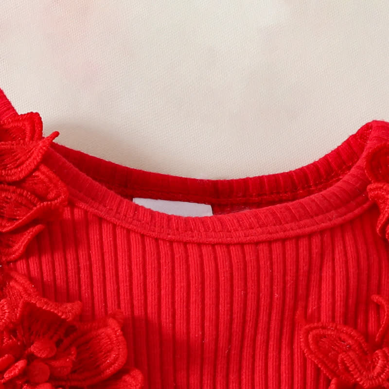 Baby Red Floral Tulle Skirted Bodysuit with Headband - image 3