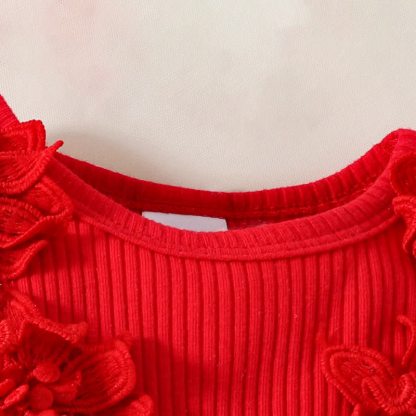 Baby Red Floral Tulle Skirted Bodysuit with Headband - image 3