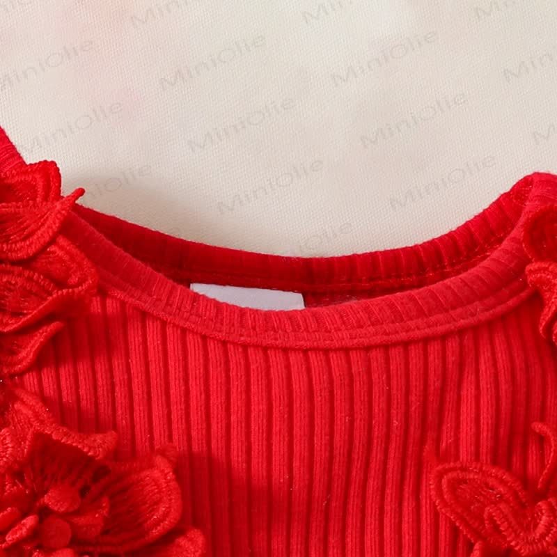 Baby Red Floral Tulle Skirted Bodysuit with Headband - image 3