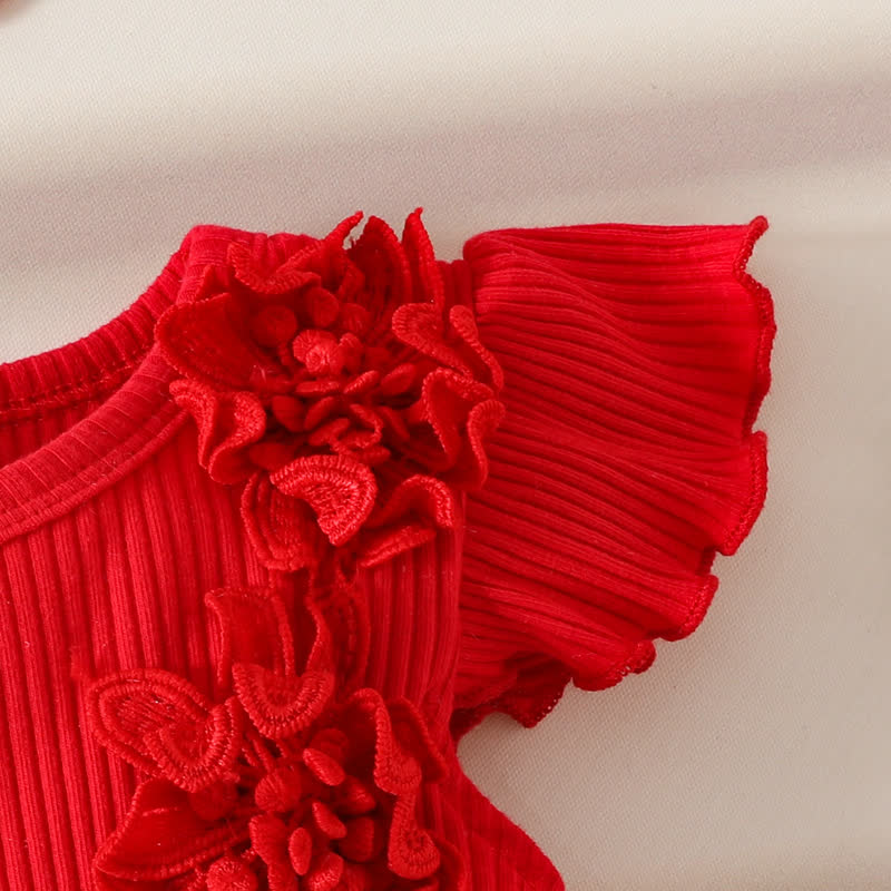Baby Red Floral Tulle Skirted Bodysuit with Headband - image 4