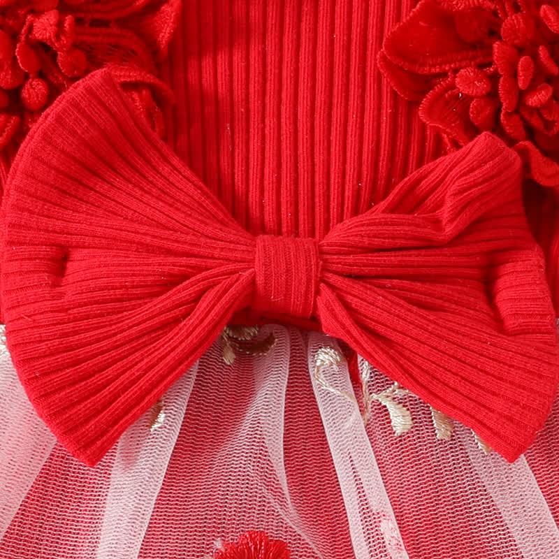 Baby Red Floral Tulle Skirted Bodysuit with Headband - image 5
